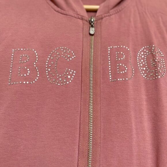 BCBG MAXAZRIA Zip Up Rhinestone Hoodie Pink L - Picture 4 of 5